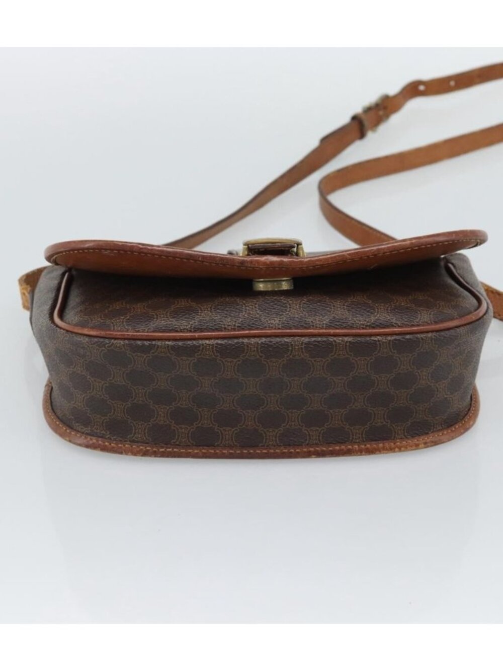 CELINE Macadam Canvas Shoulder Bag PVC Leather Brown Gold - Picture 2 of 16